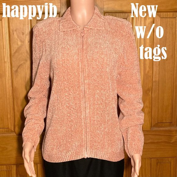 NWOT Vintage Alfred Dunner Chenille Zip Front Sweater Size M - Picture 2 of 14